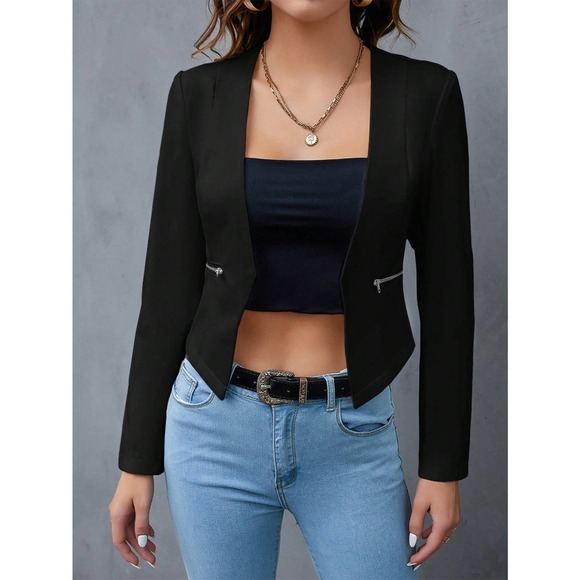 WILA Jackets & Blazers - 🌟 minimalist business casual Zip Detail Open Front Cropped Blazer jacket